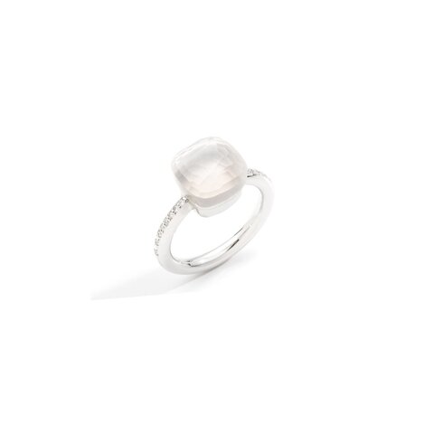 Pomellato ring in wit goud 18kt met quartz white omringd door briljanten van 0,10 karaat