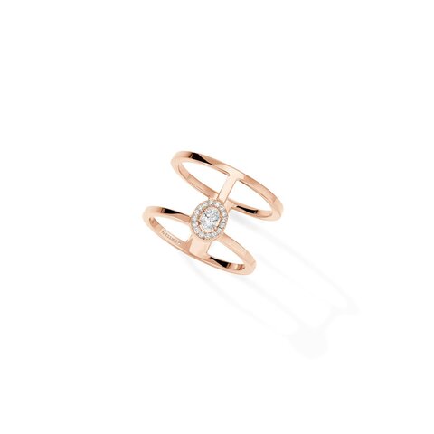 Messika ring in rosé goud 18kt met briljant van 0,10 karaat als hoofdsteen omringd door briljanten van 0,05 karaat