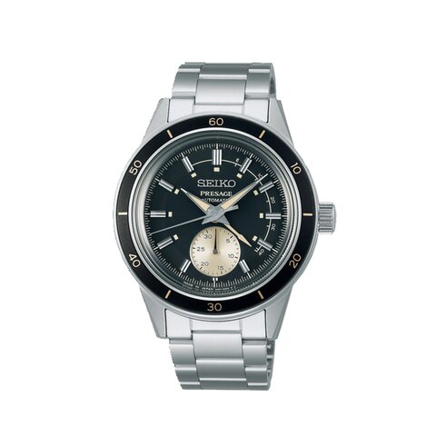 Seiko horloge met een kast in staal, met een wijzerplaat in het zwart en een diameter van 41 mm