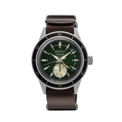 Seiko horloge met een kast in staal, met een wijzerplaat in het groen en een diameter van 41 mm