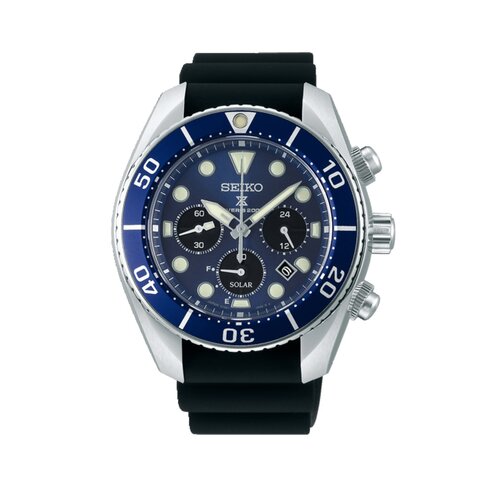 Seiko horloge met een kast in staal, met een wijzerplaat in het blauw en een diameter van 44.5 mm
