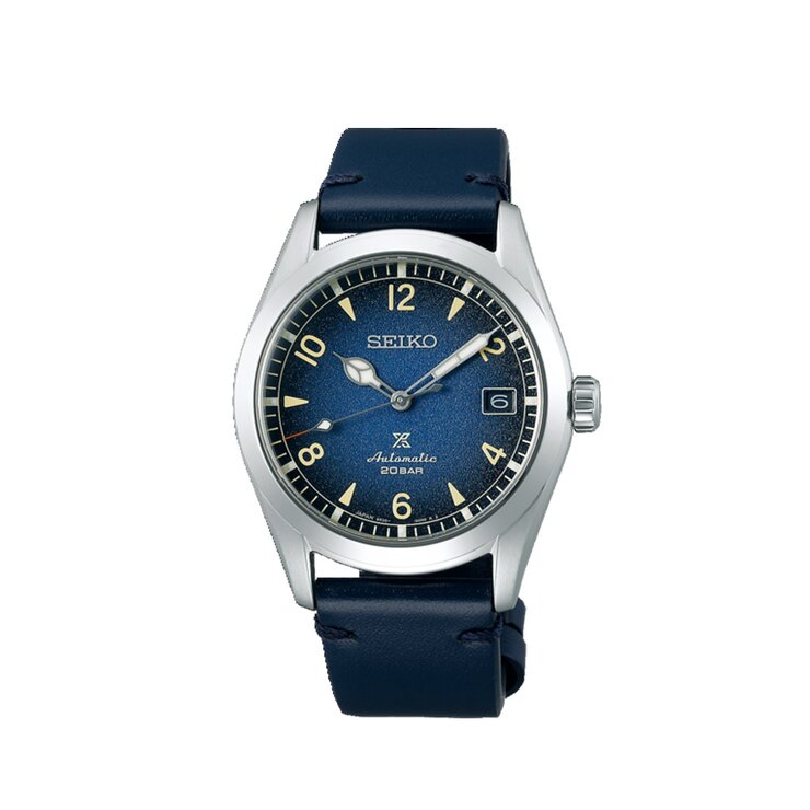 Seiko horloge met een kast in staal, met een wijzerplaat in het blauw en een diameter van 38 mm