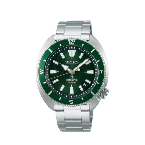 Seiko horloge met een kast in staal, met een wijzerplaat in het groen en een diameter van 42 mm