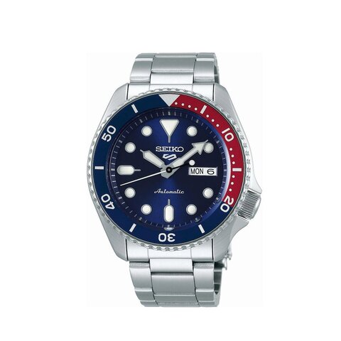 Seiko horloge met een kast in staal, met een wijzerplaat in het blauw en een diameter van 42.5 mm