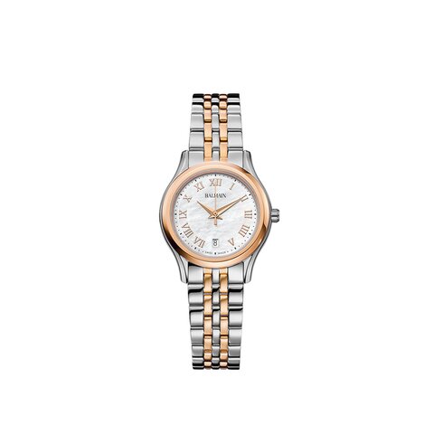 Balmain horloge met een kast in rosé goud op staal, met een wijzerplaat in het parelmoer en een diameter van 27.5 mm