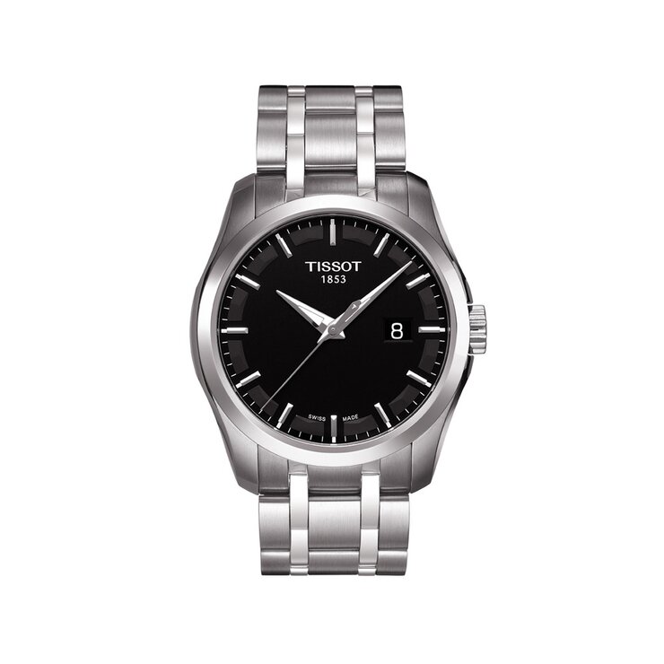 Tissot horloge met een kast in staal, met een wijzerplaat in het zwart en een diameter van 39 mm