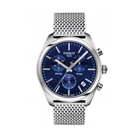 Tissot horloge met een kast in staal, met een wijzerplaat in het blauw en een diameter van 41 mm