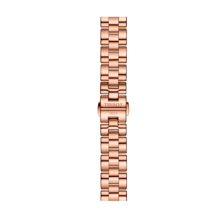 Tissot horloge met een kast in rosé verguld, met een wijzerplaat in het rosé en een diameter van 30 mm