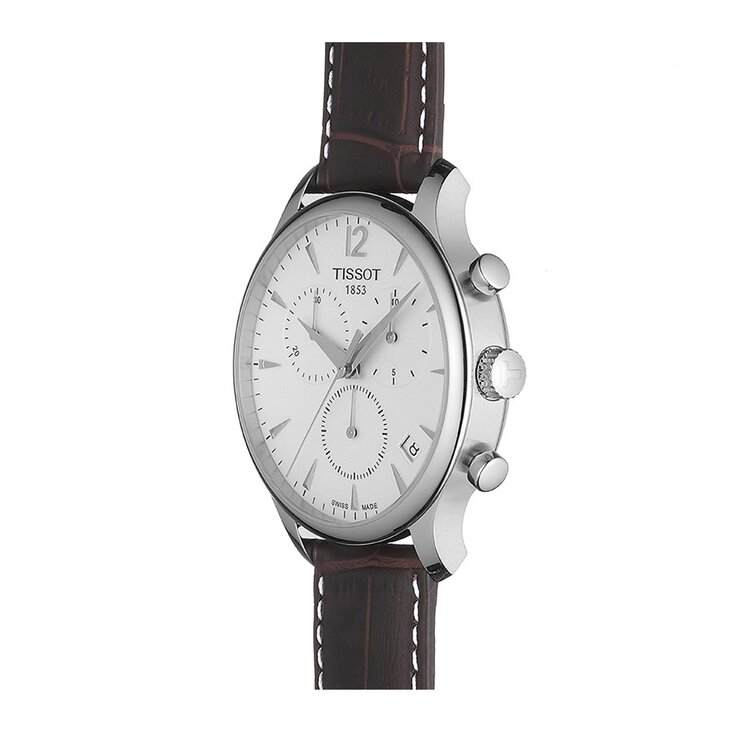 Tissot horloge met een kast in staal, met een wijzerplaat in het wit en een diameter van 42 mm