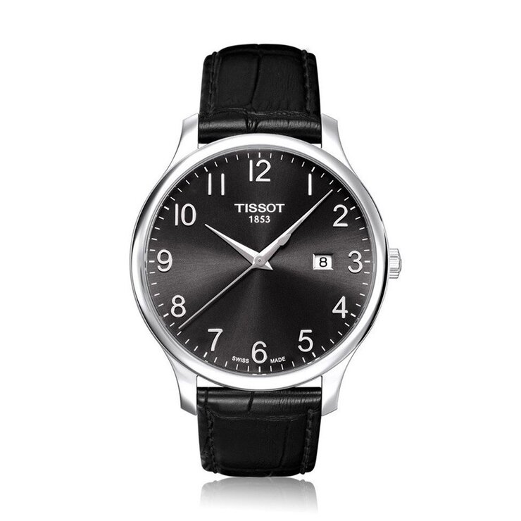 Tissot horloge met een kast in staal, met een wijzerplaat in het zwart en een diameter van 42 mm