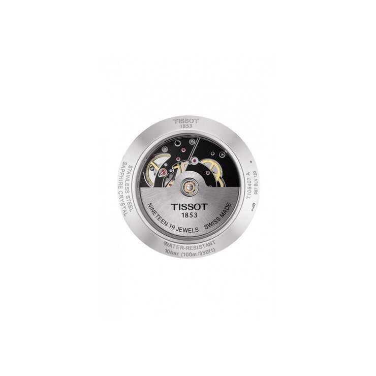 Tissot horloge met een kast in staal, met een wijzerplaat in het wit en een diameter van 42.5 mm