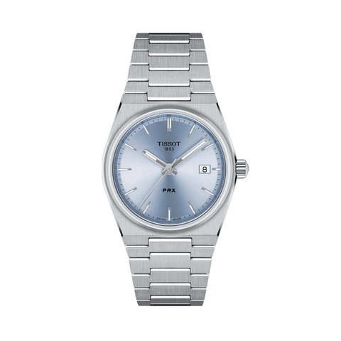 Tissot horloge met een kast in staal, met een wijzerplaat in het blauw en een diameter van 35 mm