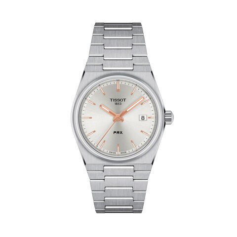 Tissot horloge met een kast in staal, met een wijzerplaat in het zilver en een diameter van 35 mm