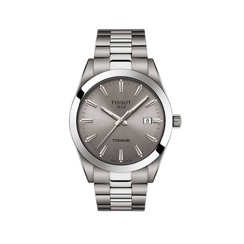 Tissot horloge met een kast in titanium, met een wijzerplaat in het grijs en een diameter van 40 mm