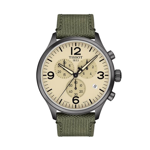 Tissot horloge met een kast in staal, met een wijzerplaat in het beige en een diameter van 45 mm