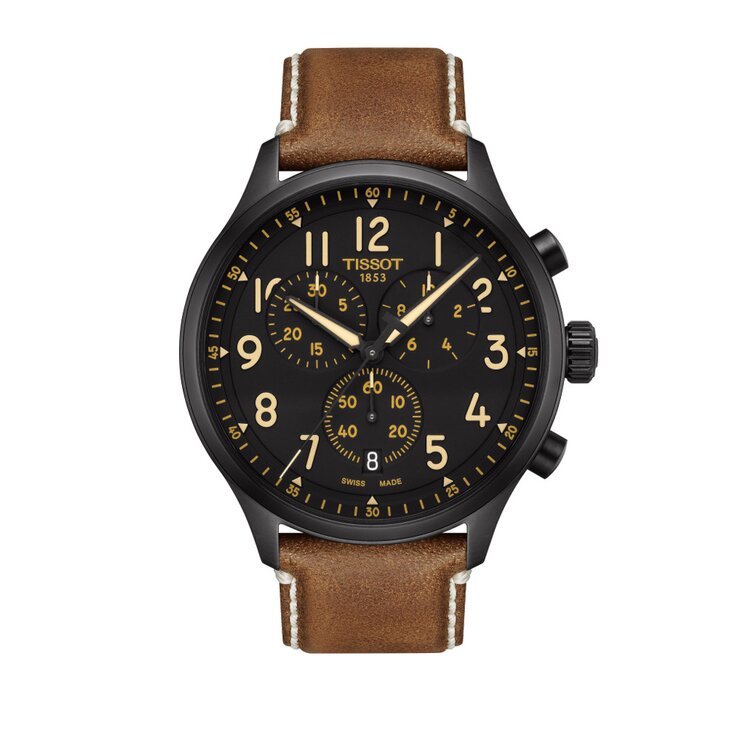 Tissot horloge met een kast in staal, met een wijzerplaat in het zwart en een diameter van 45 mm