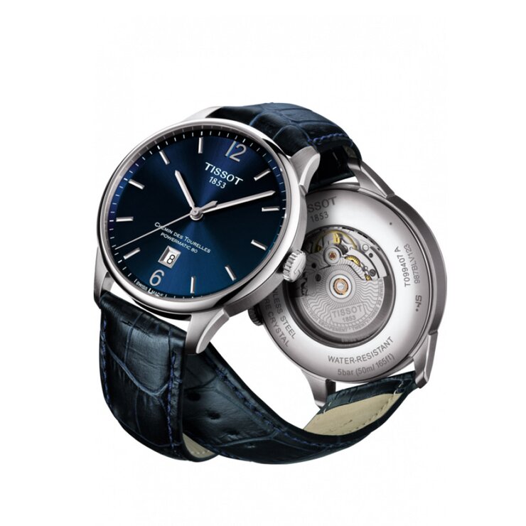 Tissot horloge met een kast in staal, met een wijzerplaat in het blauw en een diameter van 42 mm