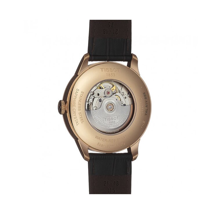 Tissot horloge met een kast in rosé verguld, met een wijzerplaat in het zilver en een diameter van 42 mm