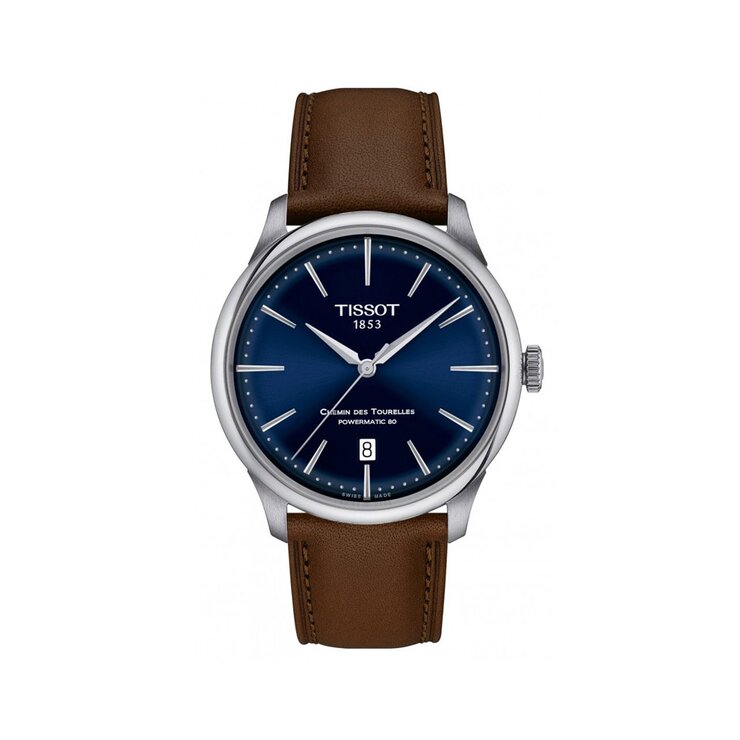 Tissot horloge met een kast in staal, met een wijzerplaat in het blauw en een diameter van 39 mm