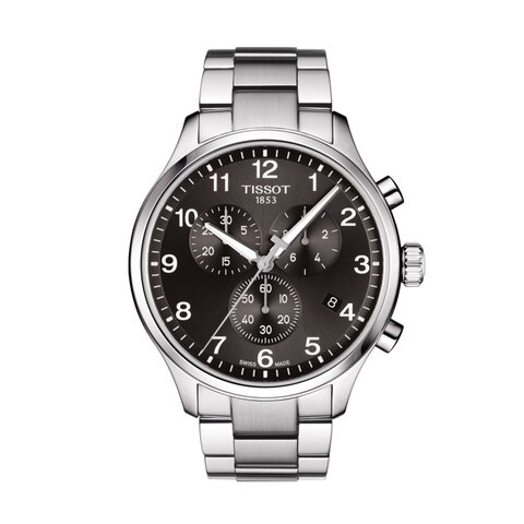 Tissot horloge met een kast in staal, met een wijzerplaat in het zwart en een diameter van 45 mm