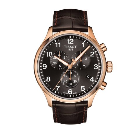 Tissot horloge met een kast in rosé verguld, met een wijzerplaat in het bruin en een diameter van 45 mm