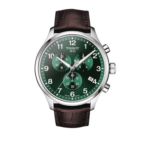 Tissot horloge met een kast in staal, met een wijzerplaat in het groen en een diameter van 45 mm