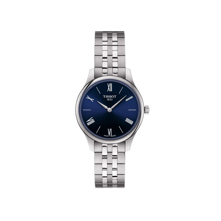 Tissot horloge met een kast in staal, met een wijzerplaat in het blauw en een diameter van 31 mm
