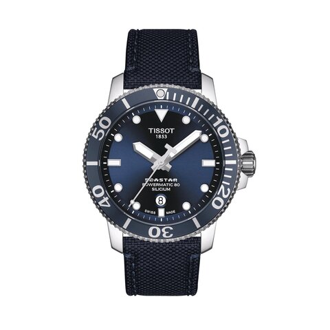 Tissot horloge met een kast in staal, met een wijzerplaat in het blauw en een diameter van 43 mm
