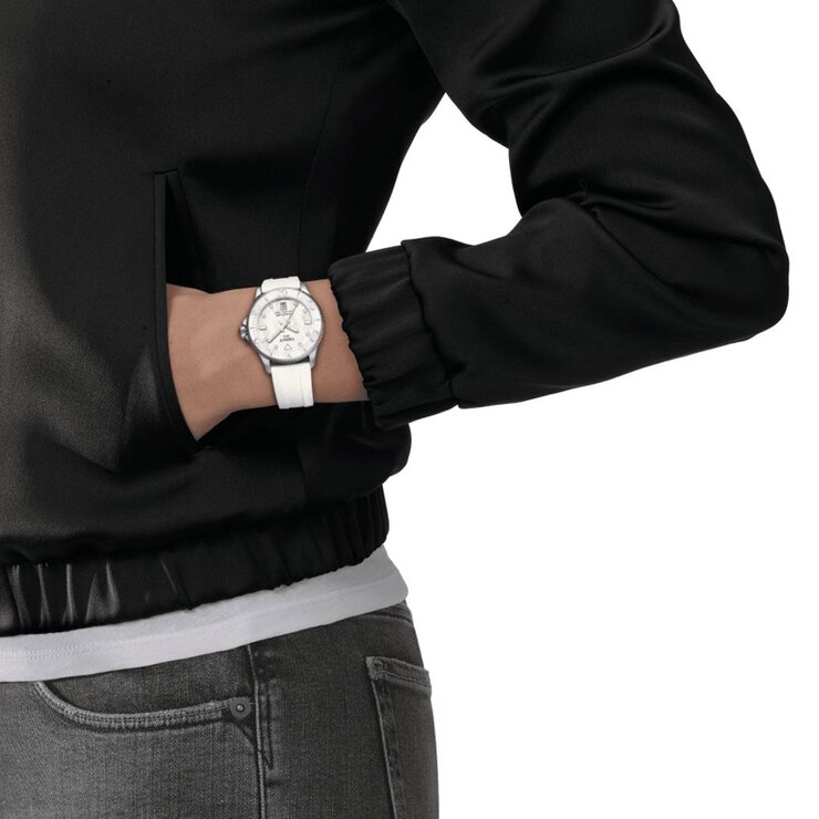 Tissot horloge met een kast in staal, met een wijzerplaat in het parelmoer met  briljant en een diameter van 36 mm