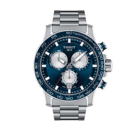 Tissot horloge met een kast in staal, met een wijzerplaat in het blauw en een diameter van 45.5 mm