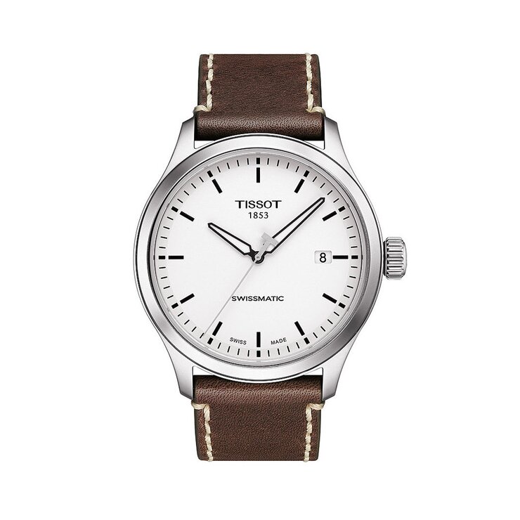 Tissot horloge met een kast in staal, met een wijzerplaat in het wit en een diameter van 43 mm