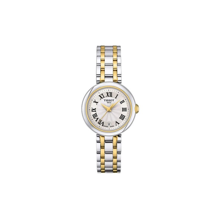 Tissot horloge met een kast in geel verguld op staal, met een wijzerplaat in het wit en een diameter van 26 mm