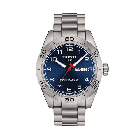 Tissot horloge met een kast in staal, met een wijzerplaat in het blauw en een diameter van 42 mm