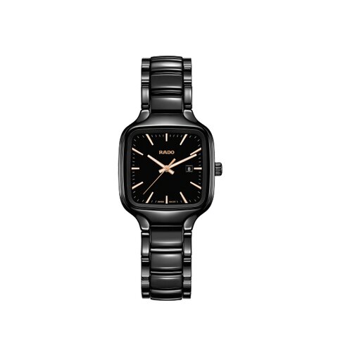 Rado horloge met een kast in keramiek, met een wijzerplaat in het zwart en een diameter van 29 mm