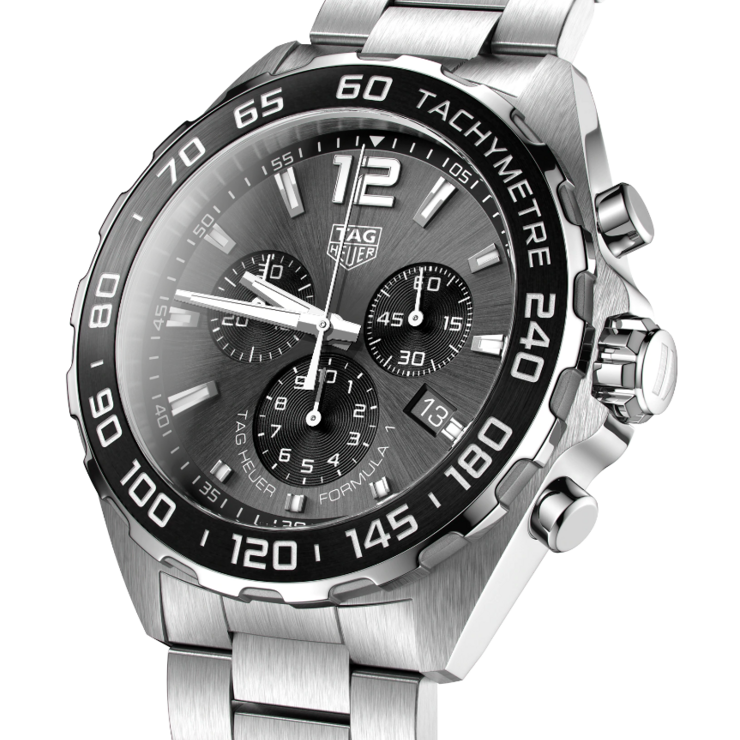 TAG Heuer horloge met een kast in staal, met een wijzerplaat in het grijs en een diameter van 43 mm