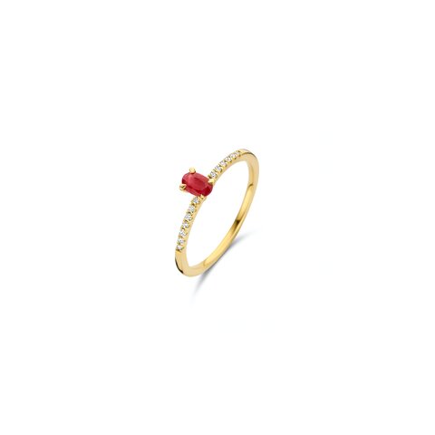 Casteur by Casteur ring in geel goud 18kt met robijn omringd door briljanten van 0,07 karaat