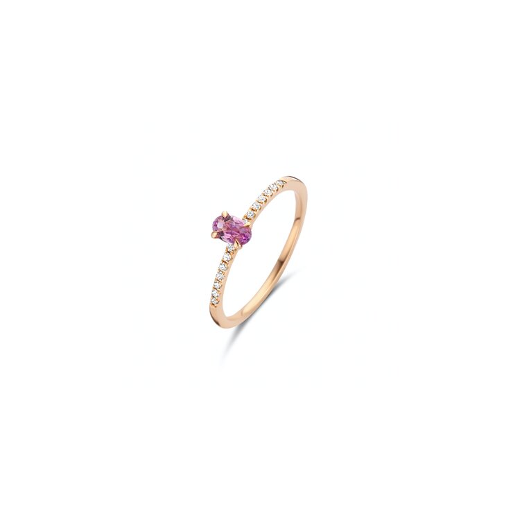 Casteur by Casteur ring in rosé goud 18kt met toermalijn omringd door briljanten van 0,07 karaat