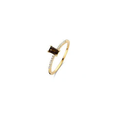 Casteur by Casteur ring in geel goud 18kt met quartz fumé omringd door briljanten van 0,07 karaat