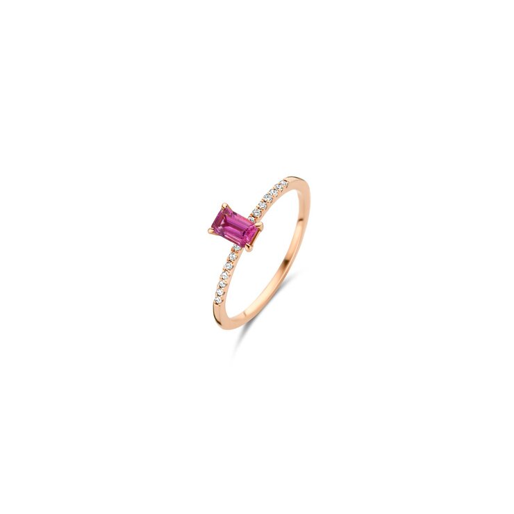 Casteur by Casteur ring in rosé goud 18kt met toermalijn omringd door briljanten van 0,07 karaat