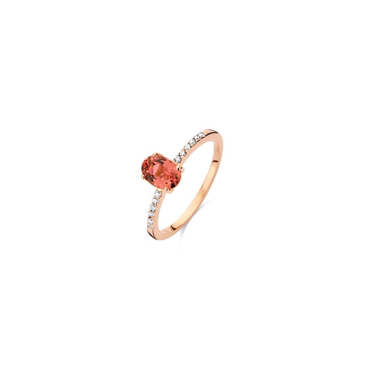 Casteur by Casteur ring in rosé goud 18kt met toermalijn omringd door briljanten van 0,10 karaat
