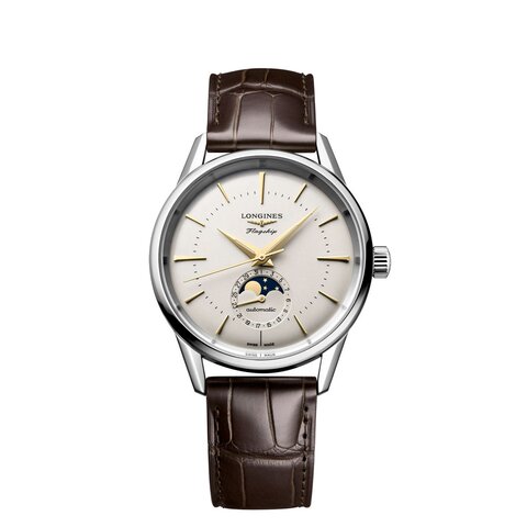 Longines horloge met een kast in staal, met een wijzerplaat in het beige en een diameter van 38.5 mm