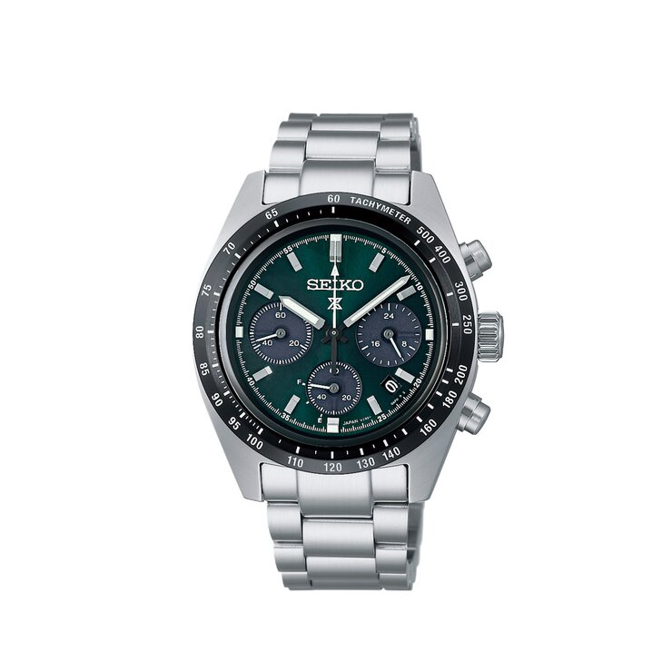 Seiko horloge met een kast in staal, met een wijzerplaat in het groen en een diameter van 39 mm