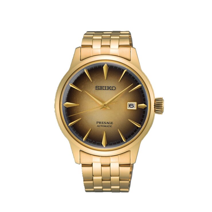 Seiko horloge met een kast in geel verguld, met een wijzerplaat in het bruin en een diameter van 40.5 mm