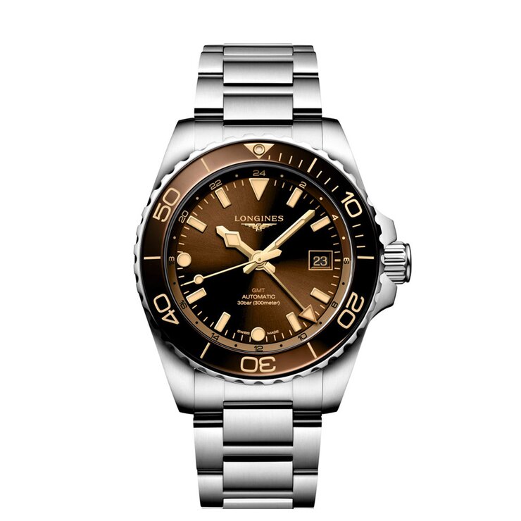 Longines horloge met een kast in staal, met een wijzerplaat in het bruin en een diameter van 41 mm