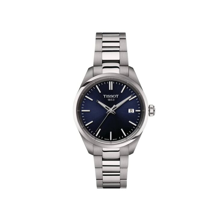Tissot horloge met een kast in staal, met een wijzerplaat in het blauw en een diameter van 34 mm