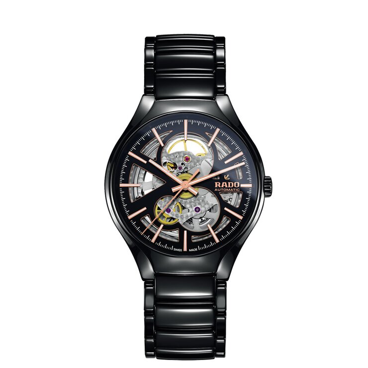Rado horloge met een kast in keramiek, met een wijzerplaat in het zwart en een diameter van 40 mm