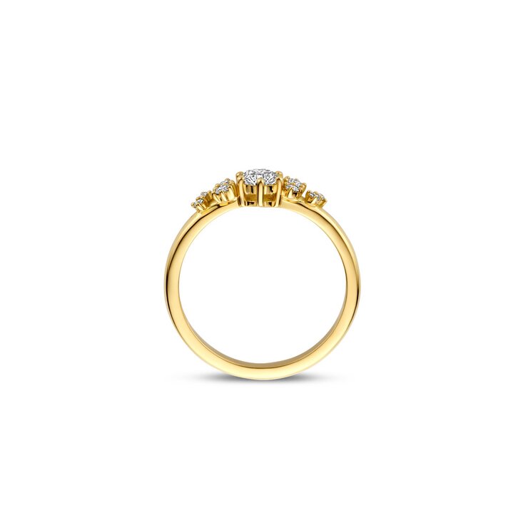 The Exclusive Collection verlovingsring in geel goud 18kt met briljant (ronde diamant) van 0,27 karaat als hoofdsteen omringd door briljanten van 0,11 karaat