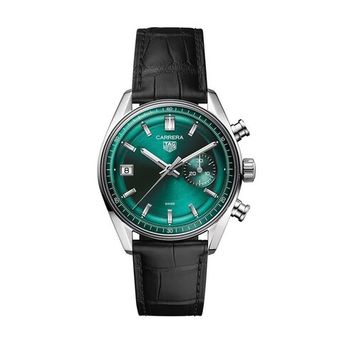 TAG Heuer horloge met een kast in staal, met een wijzerplaat in het groen en een diameter van 39 mm