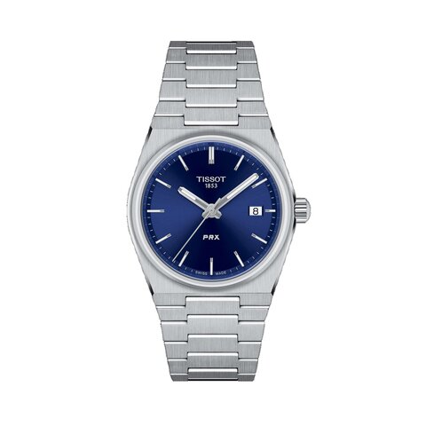 Tissot horloge met een kast in staal, met een wijzerplaat in het blauw en een diameter van 35 mm