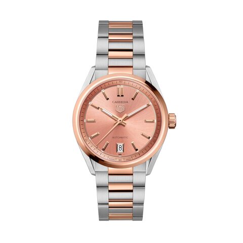 TAG Heuer horloge met een kast in staal, met een wijzerplaat in het roze en een diameter van 36 mm